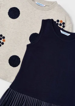 Mayoral Girl Sleeveless Dress with Polka Dot Sweater