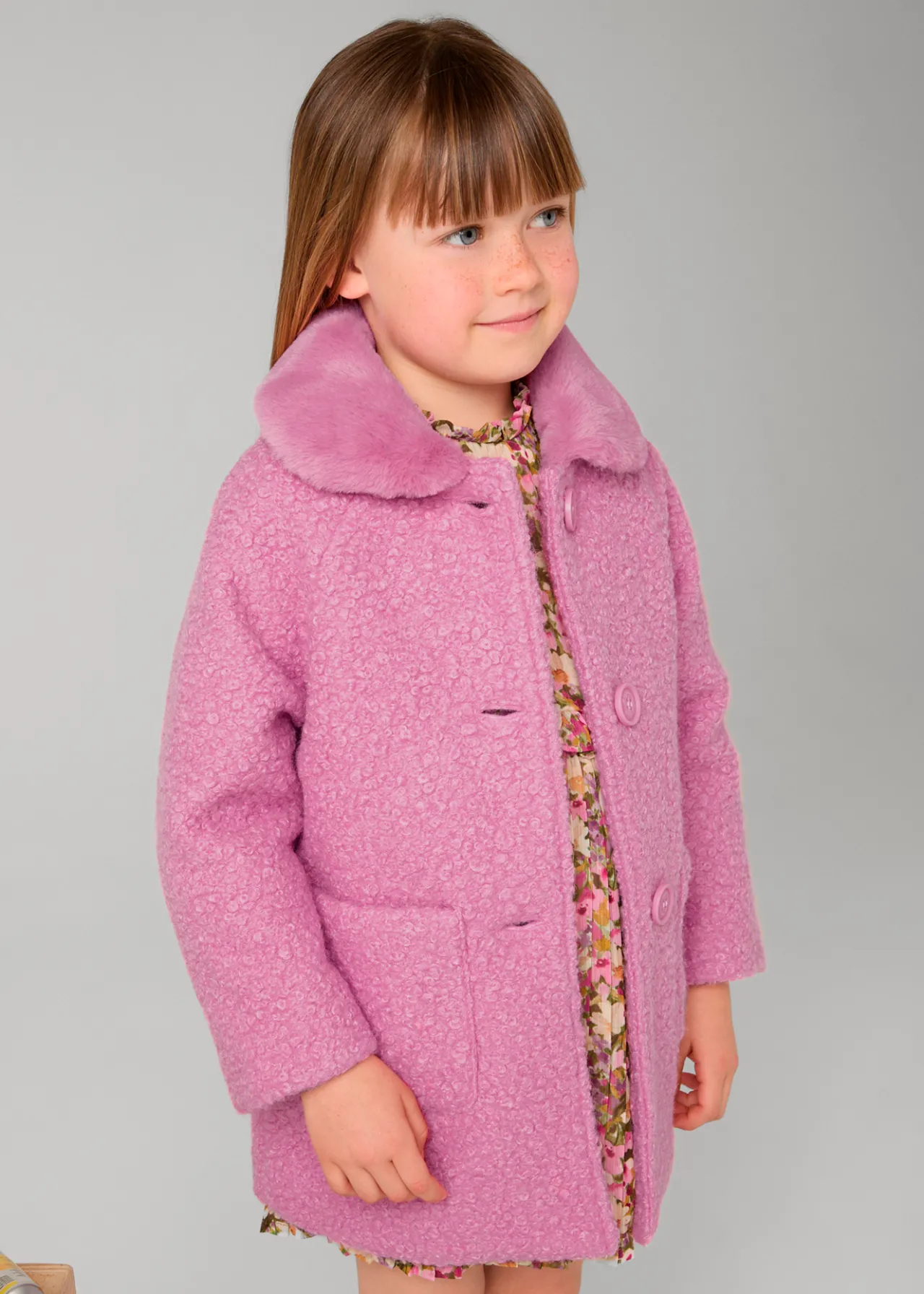 Mayoral Girl Teddy Coat with Faux Fur Collar