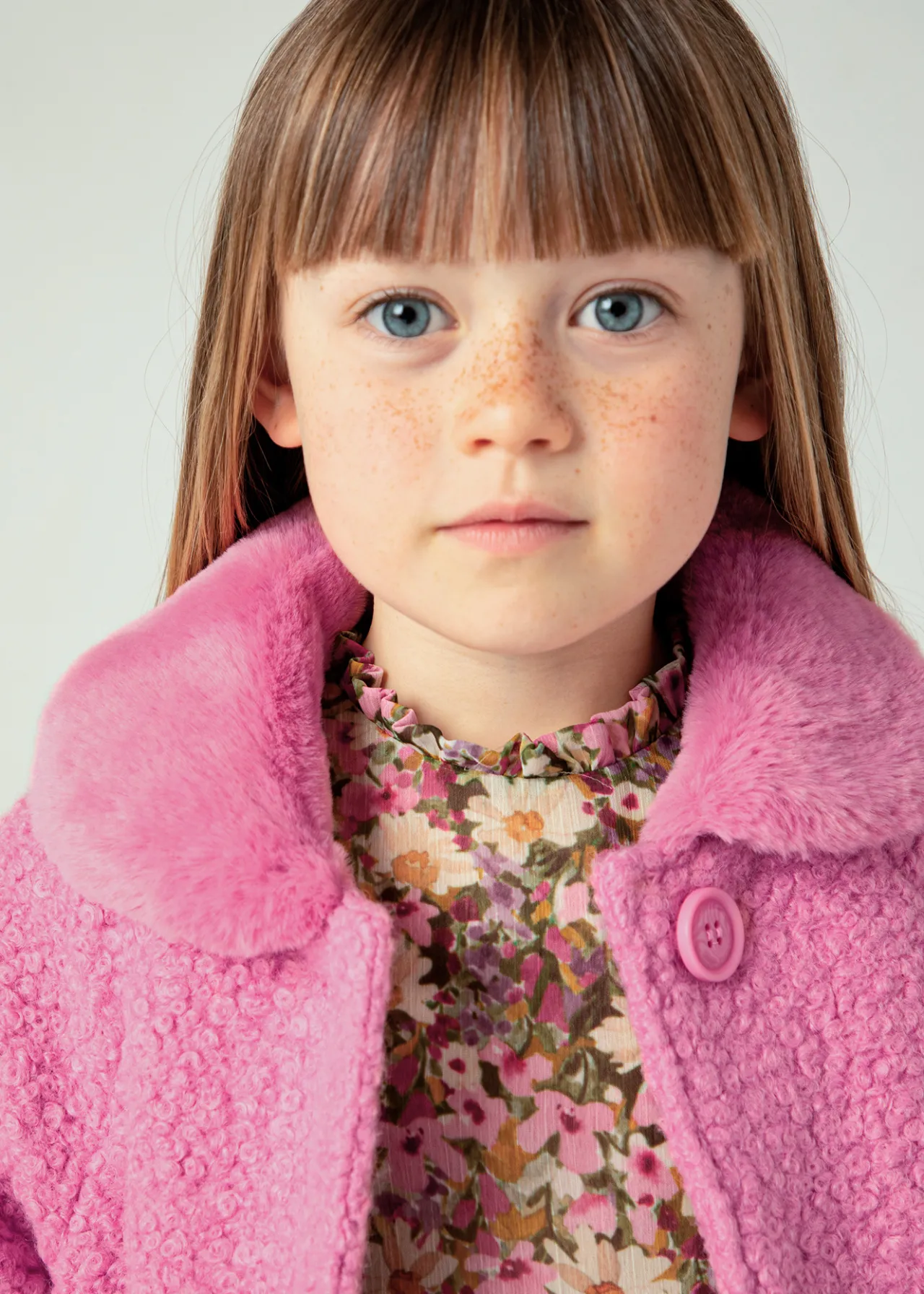 Mayoral Girl Teddy Coat with Faux Fur Collar