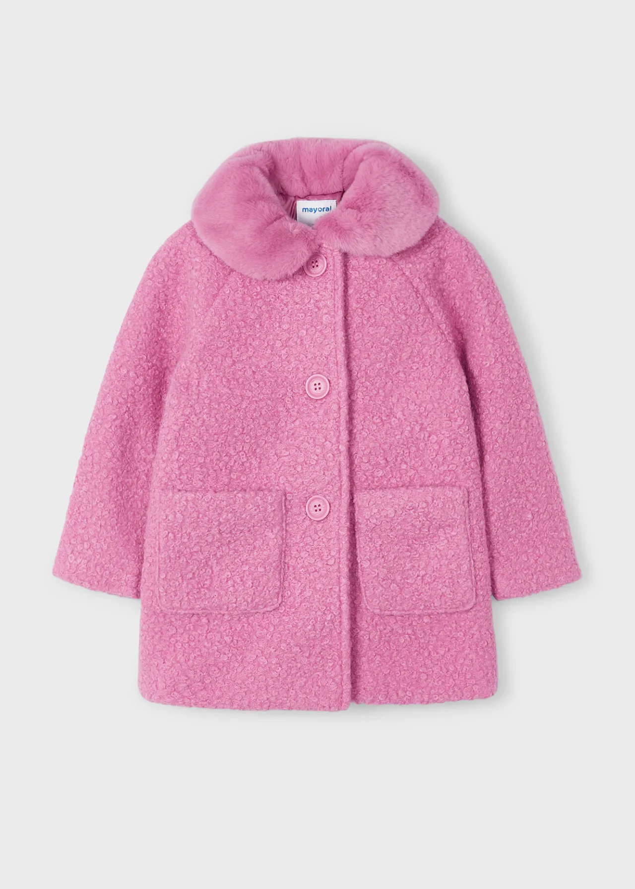 Mayoral Girl Teddy Coat with Faux Fur Collar