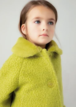 Mayoral Girl Teddy Coat with Faux Fur Collar