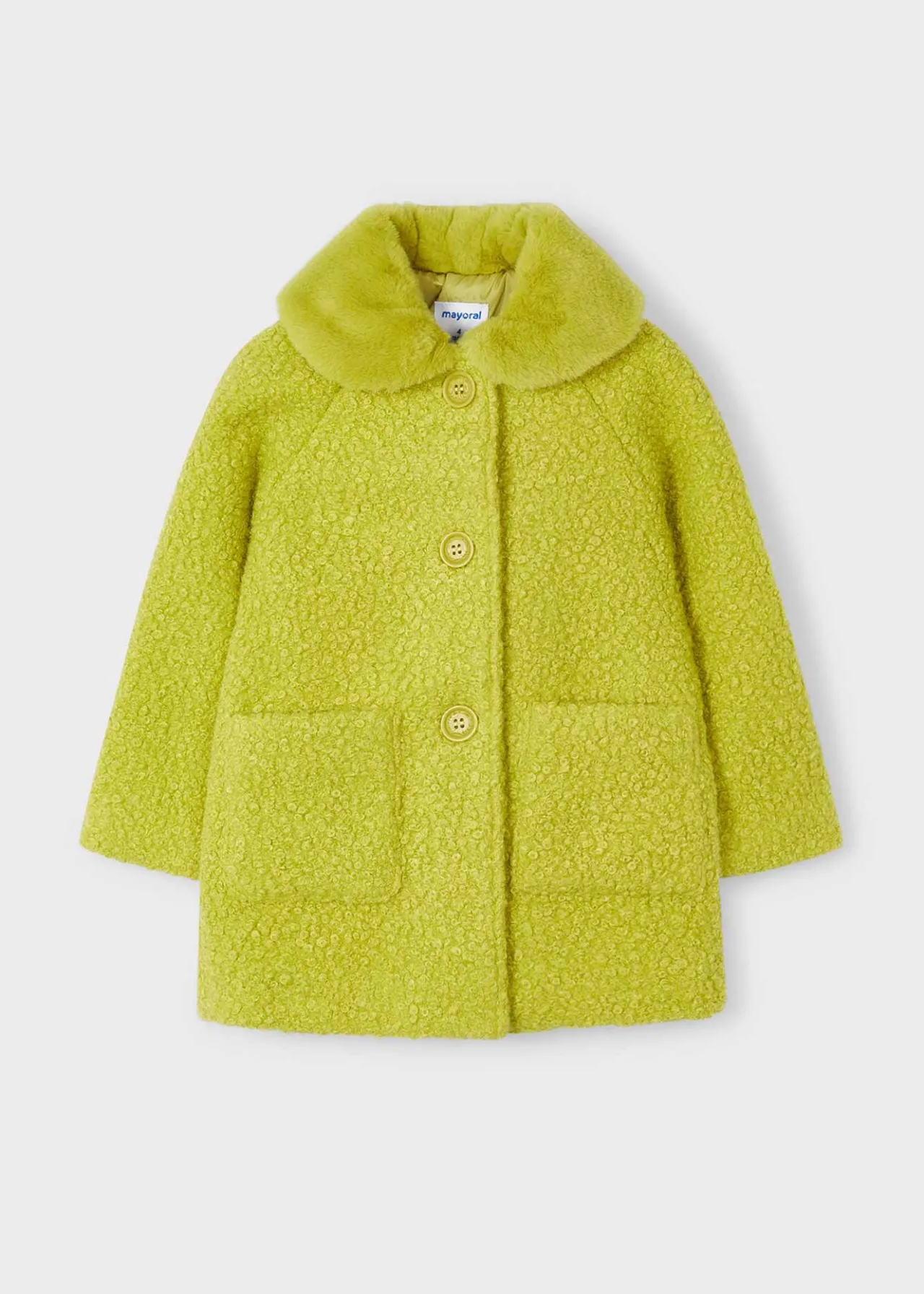 Mayoral Girl Teddy Coat with Faux Fur Collar