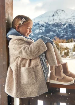 Mayoral Girl Teddy Coat with Faux Fur Collar