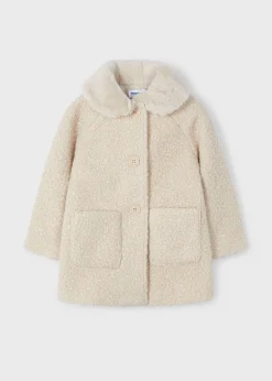 Mayoral Girl Teddy Coat with Faux Fur Collar