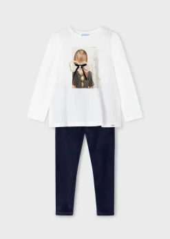 Mayoral Girl T-Shirt and Velvet Leggings Set
