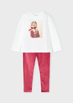 Mayoral Girl T-Shirt and Velvet Leggings Set