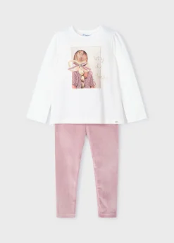 Mayoral Girl T-Shirt and Velvet Leggings Set