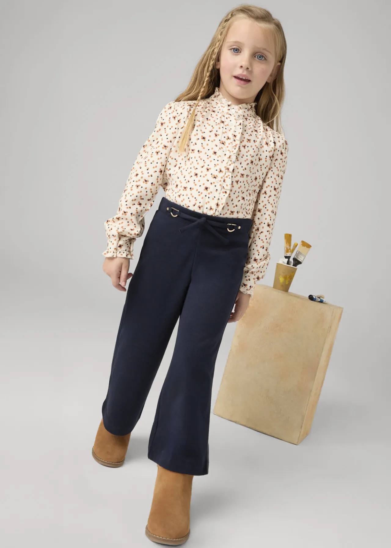 Mayoral Girl Wide Leg Pants with Tie Waist