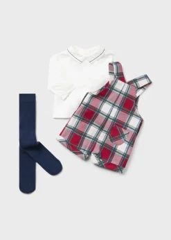 BOY Mayoral Newborn 3 Piece Checked Dungarees Set