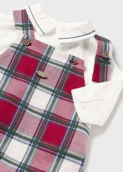 BOY Mayoral Newborn 3 Piece Checked Dungarees Set
