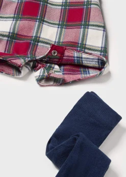 BOY Mayoral Newborn 3 Piece Checked Dungarees Set