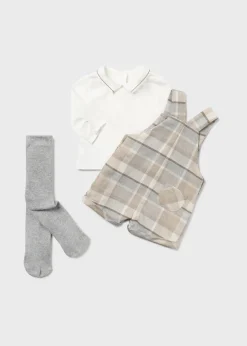 BOY Mayoral Newborn 3 Piece Checked Dungarees Set