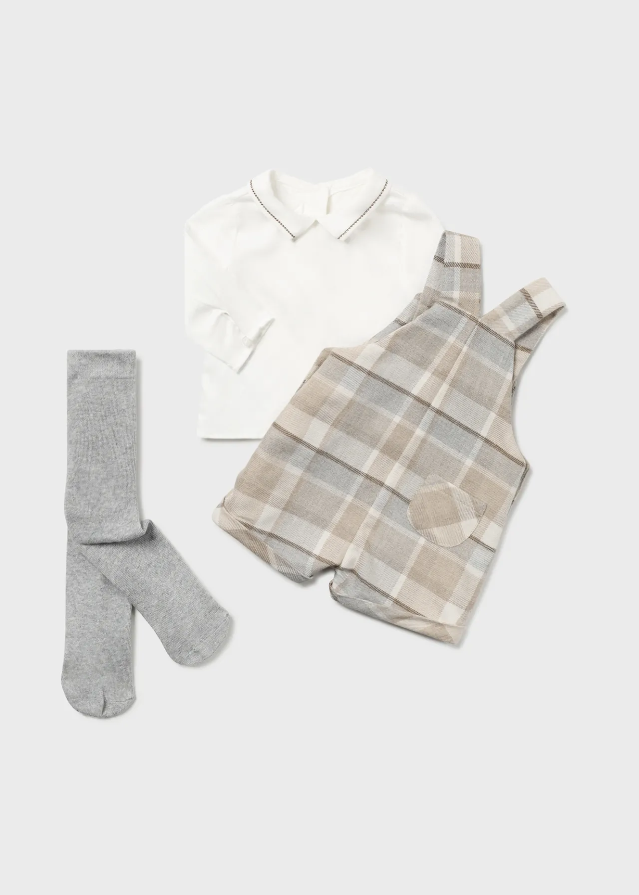 BOY Mayoral Newborn 3 Piece Checked Dungarees Set