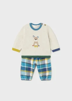 BOY Mayoral Newborn Animal Sweater and Pants Set