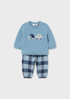 BOY Mayoral Newborn Checked Pants and Sweater Set