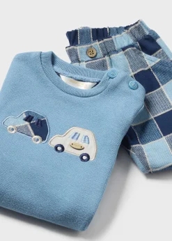 BOY Mayoral Newborn Checked Pants and Sweater Set