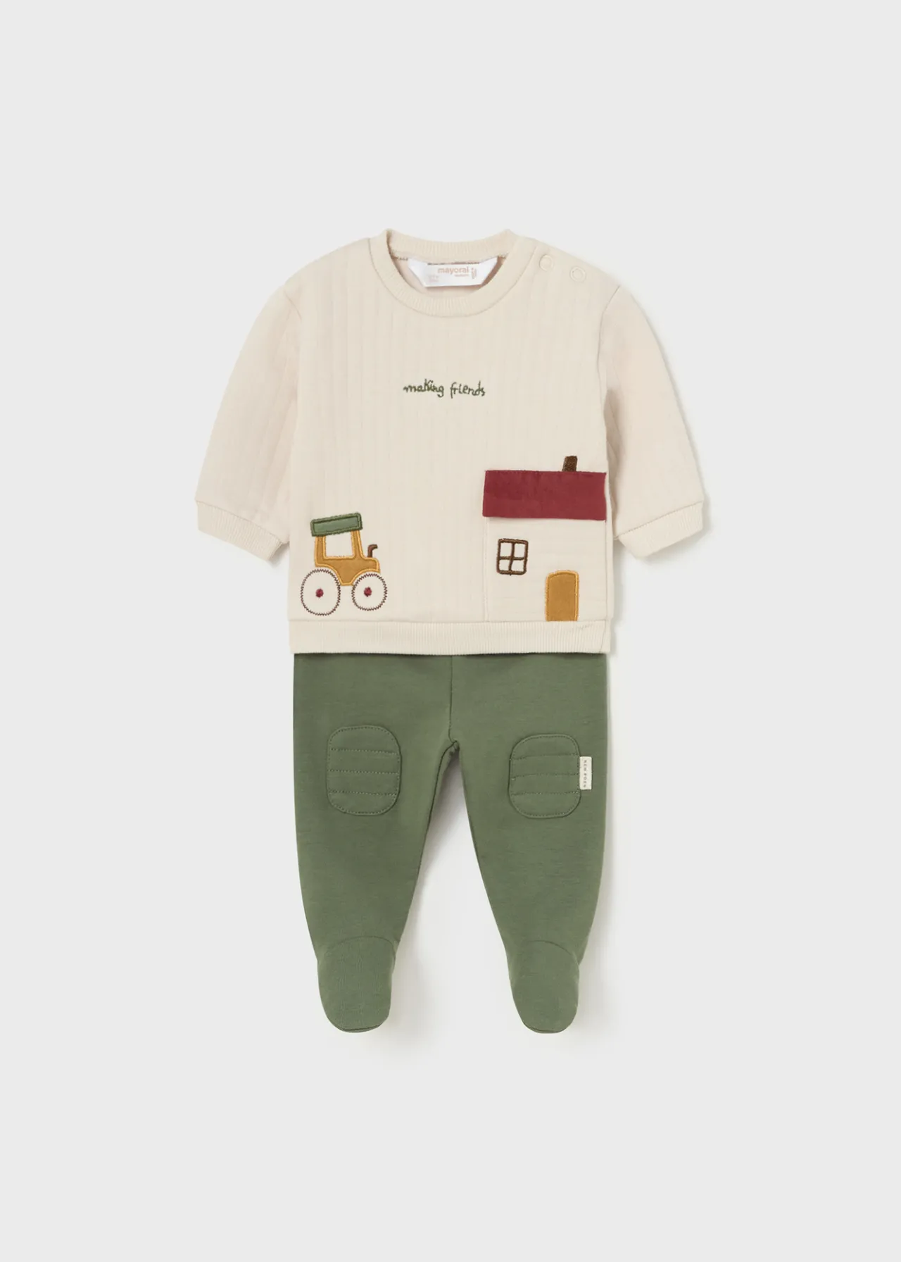 BOY Mayoral Newborn Farm Print Footed Pant and Sweater Set
