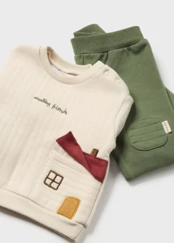 BOY Mayoral Newborn Farm Print Footed Pant and Sweater Set