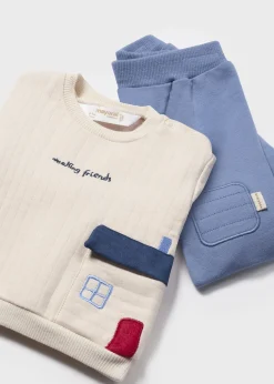 BOY Mayoral Newborn Farm Print Footed Pant and Sweater Set