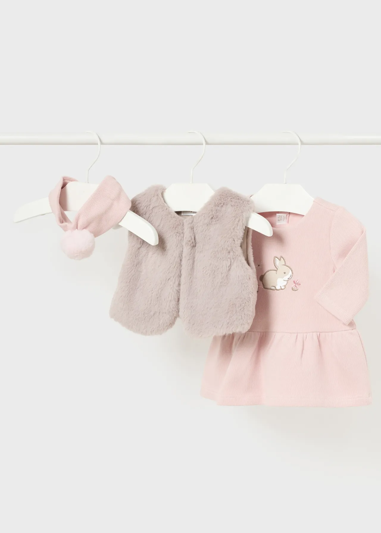 Mayoral Newborn Girl 3 Piece Set with Faux Fur Vest
