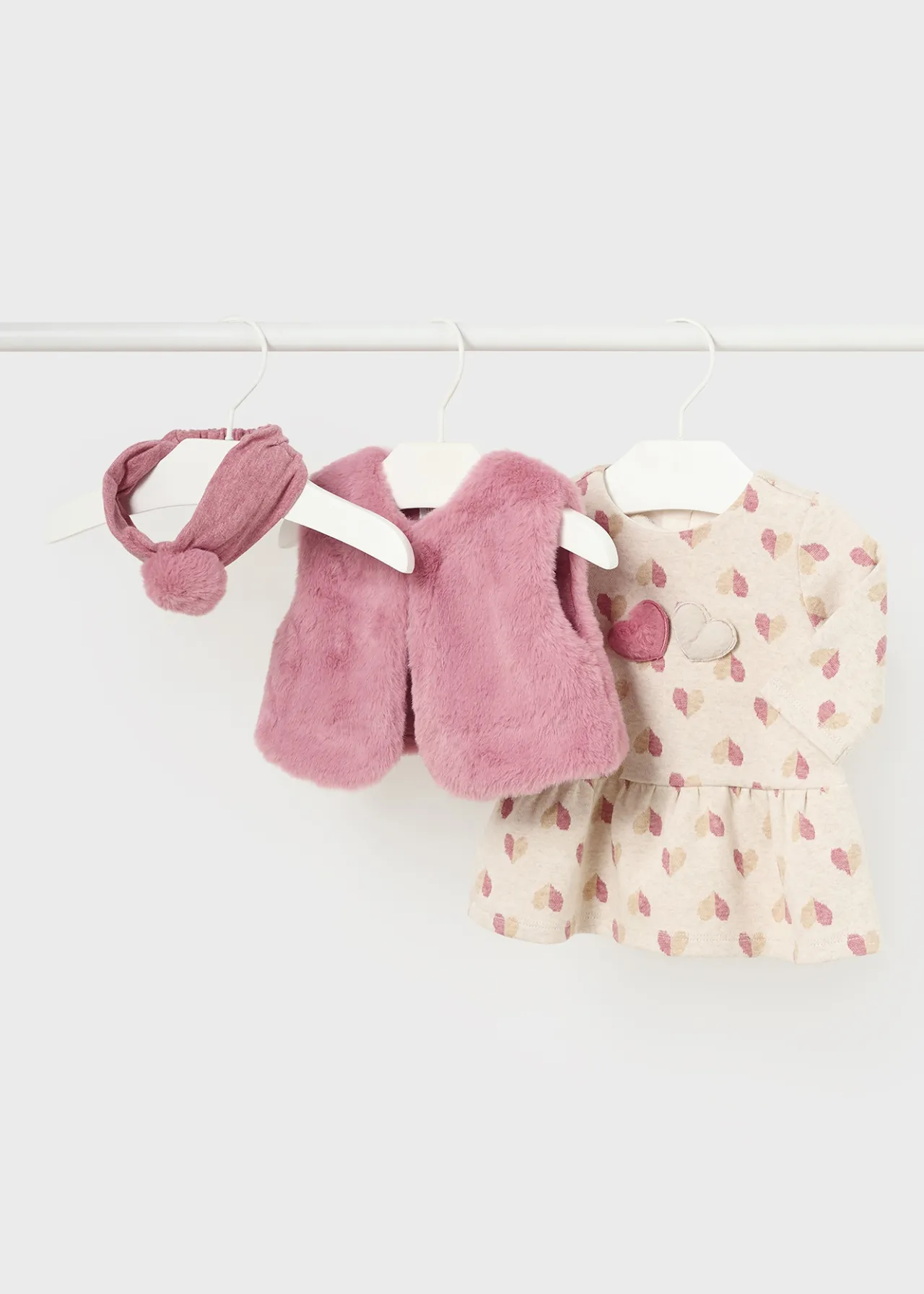 Mayoral Newborn Girl 3 Piece Set with Faux Fur Vest