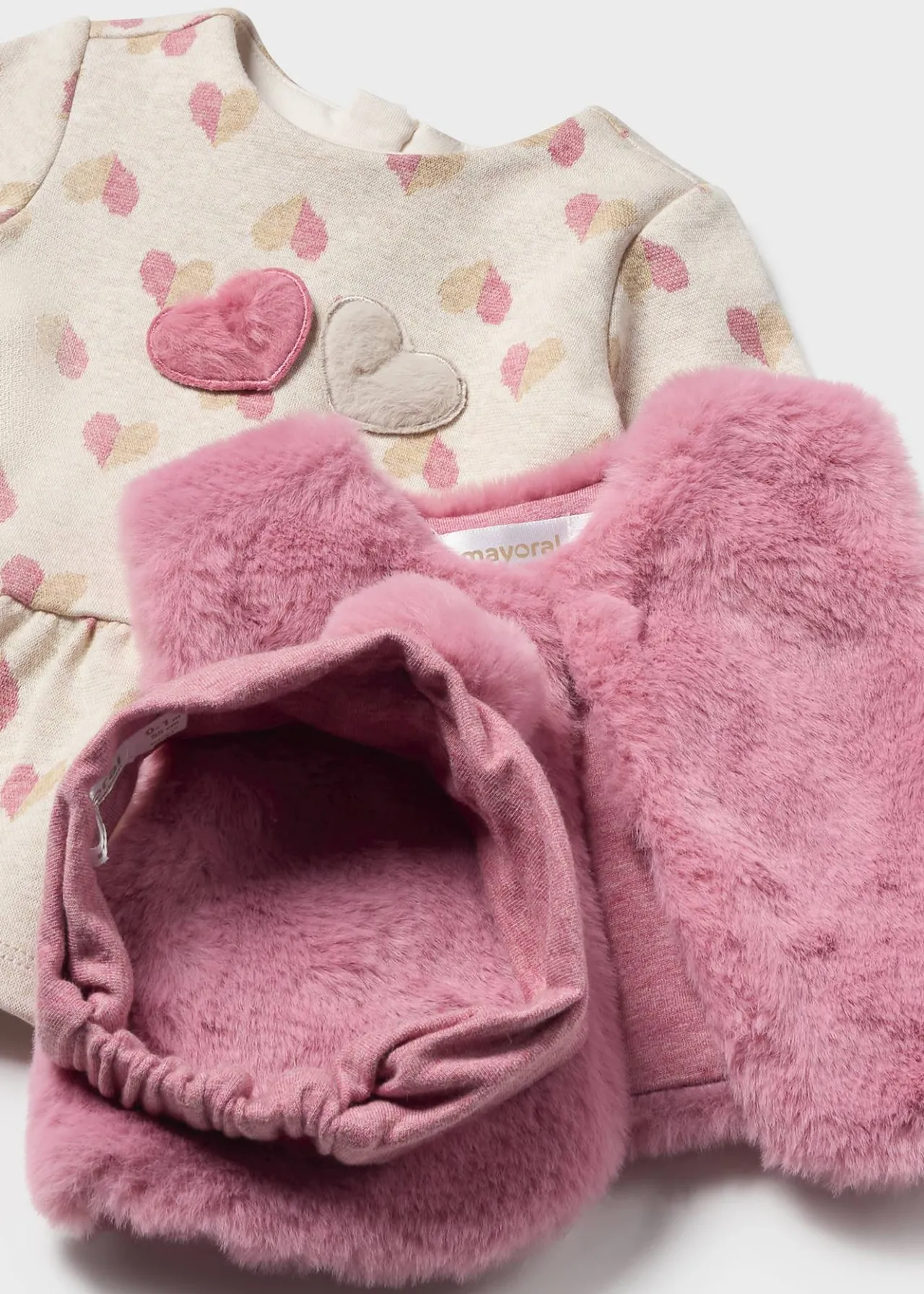 Mayoral Newborn Girl 3 Piece Set with Faux Fur Vest