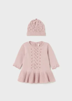 Mayoral Newborn Girl Knit Dress with Hat