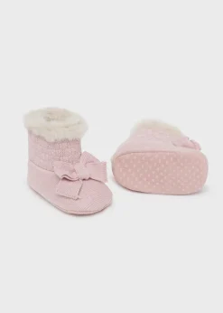 Mayoral Newborn Girl Knit Fur Boots