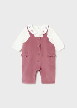 Mayoral Newborn Girl Ruffle Dungarees and T-Shirt Set