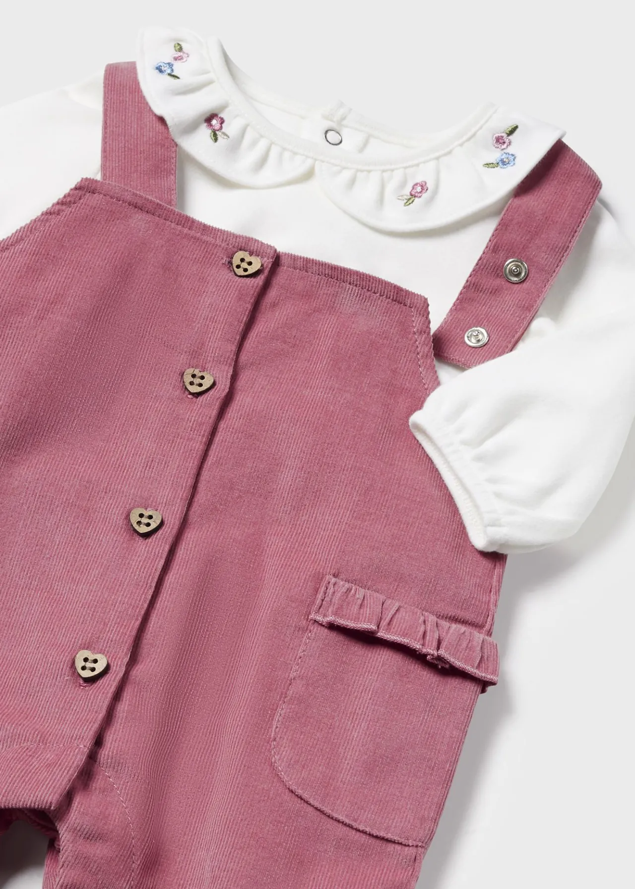 Mayoral Newborn Girl Ruffle Dungarees and T-Shirt Set