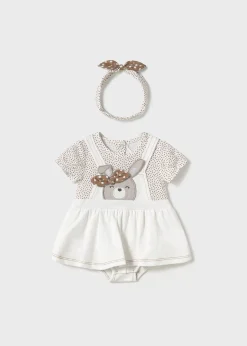 Mayoral Newborn Simulated Dungaree Romper with Headband