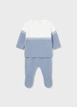 BOY Mayoral Newborn Striped Sweater and Footed Pant Set