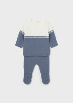 BOY Mayoral Newborn Striped Sweater and Footed Pant Set