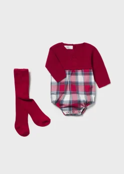 BOY Mayoral Newborn Tartan Romper and Tights Set