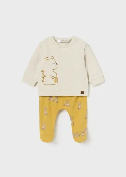 BOY Mayoral Newborn Teddy Print Footed Pant and T-Shirt Set