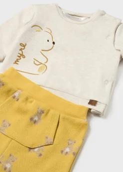 BOY Mayoral Newborn Teddy Print Footed Pant and T-Shirt Set