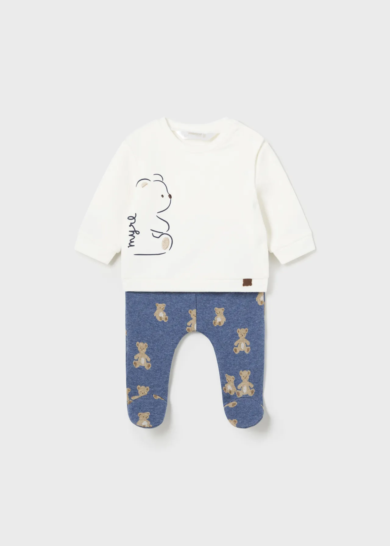 BOY Mayoral Newborn Teddy Print Footed Pant and T-Shirt Set