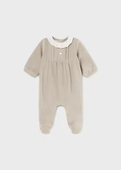 Mayoral Newborn Velour One-Piece with Collar