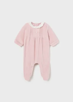 Mayoral Newborn Velour One-Piece with Collar