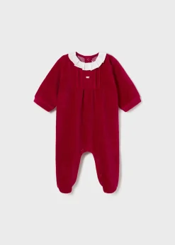 Mayoral Newborn Velour One-Piece with Collar