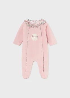 Mayoral Newborn Velour One-Piece with Collar