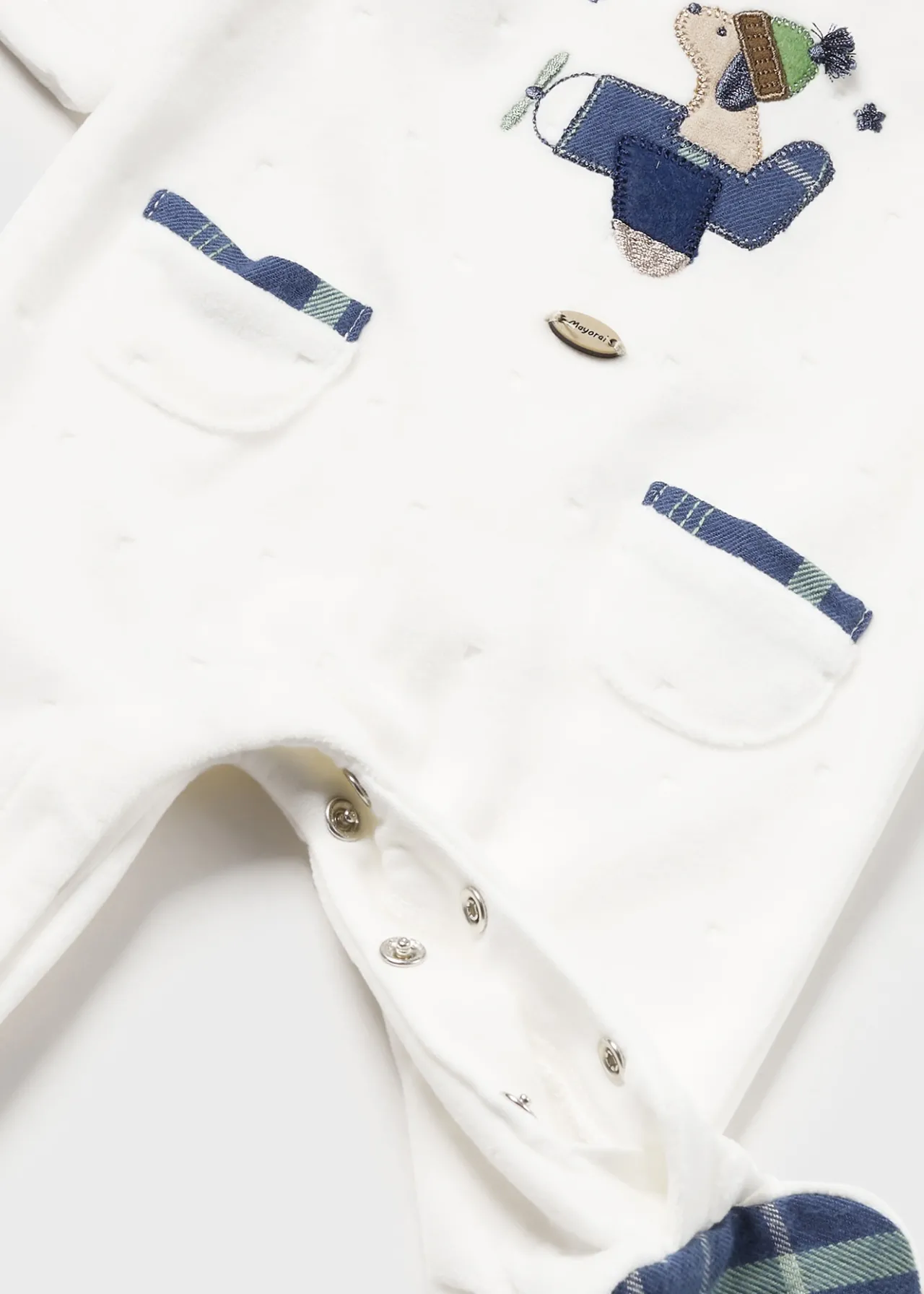 BOY Mayoral Newborn Velour One-Piece with Collar