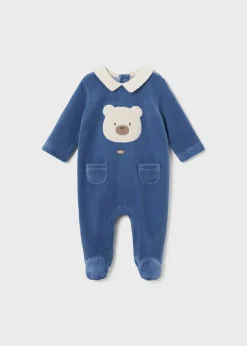 BOY Mayoral Newborn Velour One-Piece with Collar
