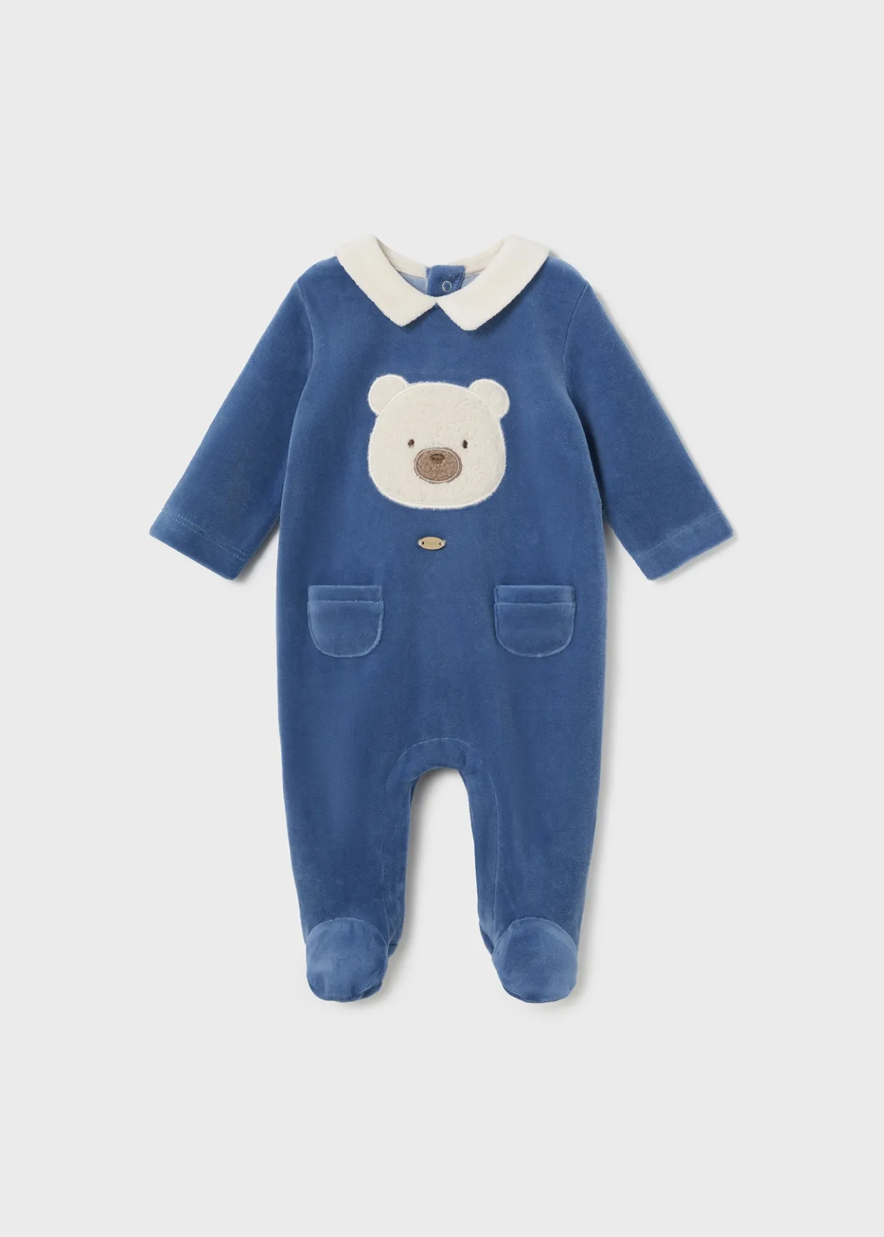 BOY Mayoral Newborn Velour One-Piece with Collar